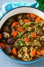 A Pot Full Of Beef Barley Soup Made With Beef Stew Meat Barley And  gambar png