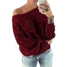Womens Fashion Flower Sweaters Sexy Off Shoulder Jumpers