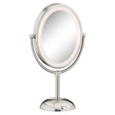 Conair Double Sided Led Lighted Satin Nickel Finish Cosmetic Mirror 1x 7x Magnification Target