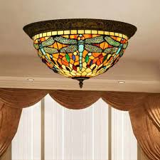 Aliexpress Com Buy Vintage Tiffany Style Stained Glass Dragonfly Ceiling Lamp Fixture Flush Mount F Ceiling Lights Tiffany Ceiling Lights Stained Glass Light