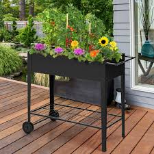 Elevated Planter Box On Wheels With Non