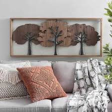 Natural Tree Wood And Metal Framed Wall