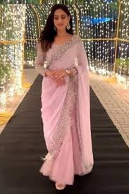 baby pink sequence work party wear saree