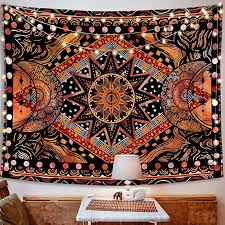 Fowocu Orange Sun And Moon Tapestry