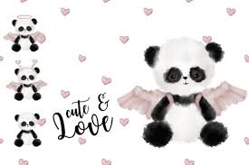cute panda bear love clipart graphic by