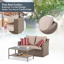2 Pieces Wicker Outdoor Loveseat With A