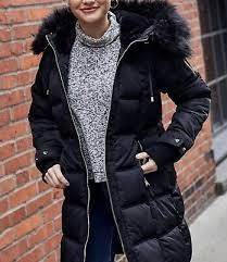 Black Faux Fur Hood Puffer Coat