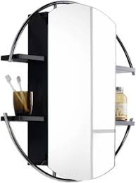 round mirror cabinet shelves black