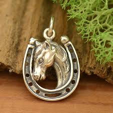 sterling silver horse charm in horseshoe