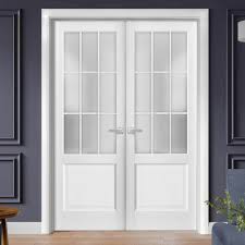 Solid French Double Doors Frosted Glass