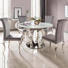 Browse the collection of dining tables and chairs at homebase. Vida Living White Round Dining Table Silver Nicole Chairs Orion Bac Ojj