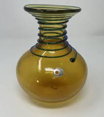 Vintage Blenko Art Glass Vase Yellow W