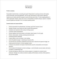 Office Manager Job Description Template 9 Free Word Pdf