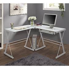 Metal computer desks offer a practical design that's easy to clean, requiring only a wipe down to be spotless and ready for white paper and electronics, allowing you to focus on what's really important. Walker Edison Glass Top With Steel Base Corner Computer Desk In White D51w29 812492019350 Ebay