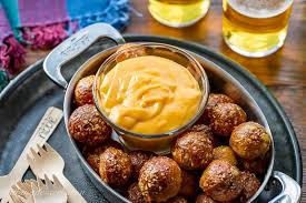 beer cheese dip with soft pretzel