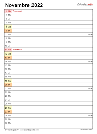 Calendrier novembre 2022 Excel, Word et PDF - Calendarpedia