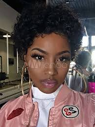 ··· hair wig wigs for black hair vendors long body wave wig lace front wigs 100% virgin human hair wig for women wigs for black women. African American Wigs Black Short Curly Human Hair Wigs For Women Milanoo Com