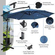 10 Ft 360 Rotation Solar Powered Led Patio Offset Umbrella Blue