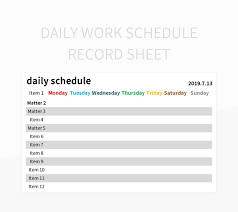 daily work schedule record sheet excel