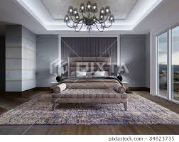 modern designer bedroom with brown bed