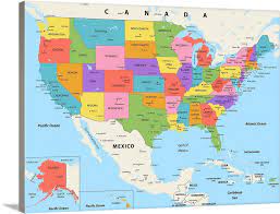 Us Map Color Modern Text Wall Art