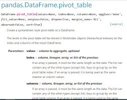 dataframe pivot table values none