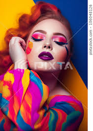 woman with red hair and bright makeup