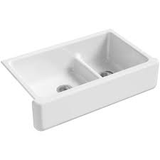 Get free shipping on qualified white undermount kitchen sinks or buy online pick up in store today in the kitchen department. Kohler Whitehaven Smart Divide Self Trimming Farmhouse Apron Front Cast Iron 36 In Double Bowl Kitchen Sink In White K 6427 0 The Home Depot
