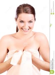 Smiling woman wearing bath towel - smiling-woman-wearing-bath-towel-10264573