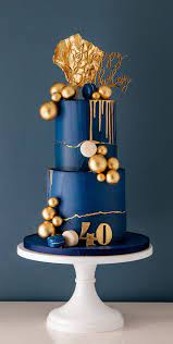 navy blue and gold birthday cake