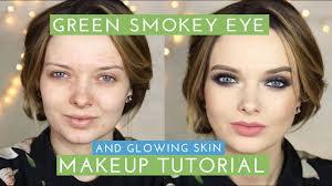 glowing skin green smokey eyes makeup