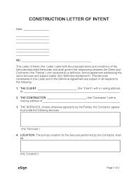 free letter of intent for construction