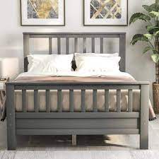 Full Pine Wood Bed Frame In Gray Color