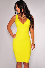 Luulla has a massive assortment which available in every trendy style, colour, fabric, length and fit. Sexy Deep V Neck Yellow Bodycon Dress Inasari