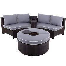 Half Round Patio Rattan Sofa Set