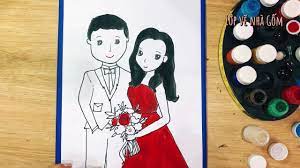 Vẽ cô dâu chú rể đơn giản| Mewarnai pengantin/ How to draw the bride and  groom | tranh vẽ cô dâu chú rể | Tổng hợp những mẫu áo dài đẹp nhất -