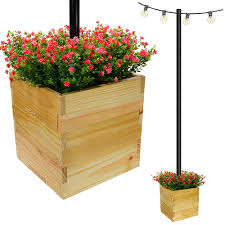 excello global s egp hd 0478 os extra large 18 in natural wooden planter box with string light pole sleeve