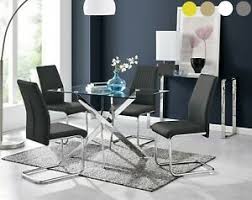 80 cm round black table & 2/4 black chairs sets kitchen dining room office study. Leonardo Black White Chrome Glass Dining Table Set And 4 Dining Chairs Ebay