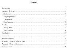 table of content for thesis