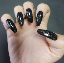 24 black starry glitter false nails uv