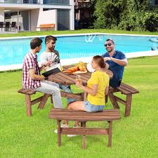 6 Person Wooden Picnic Table Set With