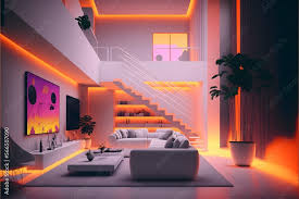 modern living room with neon led light