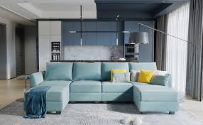 Effortlessly accentuate your living room décor with an ottoman from the dump luxe furniture outlet. Amazon Com Honbay Convertible Sectional Sofa U Shaped Couch With Reversible Chaise Modular Oversized Couch Sectional Sofa With Ottomans Aqua Blue Kitchen Dining