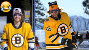 During warmups, pastrnak continued the 90's tribute by wearing pinking sunglasses that matched his equally ridiculous mullet under his meth bear . David Pastrnak Hilarious Barbie Girl Interview Hat Trick From Lake Tahoe Outdoor Game Youtube