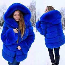 Blue Fur Coat Fur Fashion Fur Hood Coat