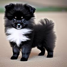 cute black and white pomeranian puppy