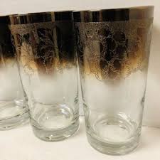 Vintage Drinking Glasses Black Gold Rim