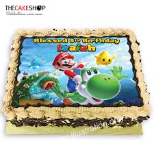 This free cake, decorated with icing, a border, and an inscription, is the baby's own cake to enjoy. Tclre13 Mario Land Cake Delivery Singapore