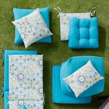 At Home Turquoise Canvas Outdoor Wicker Seat Cushion