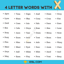 4 letter words with x in english 7esl